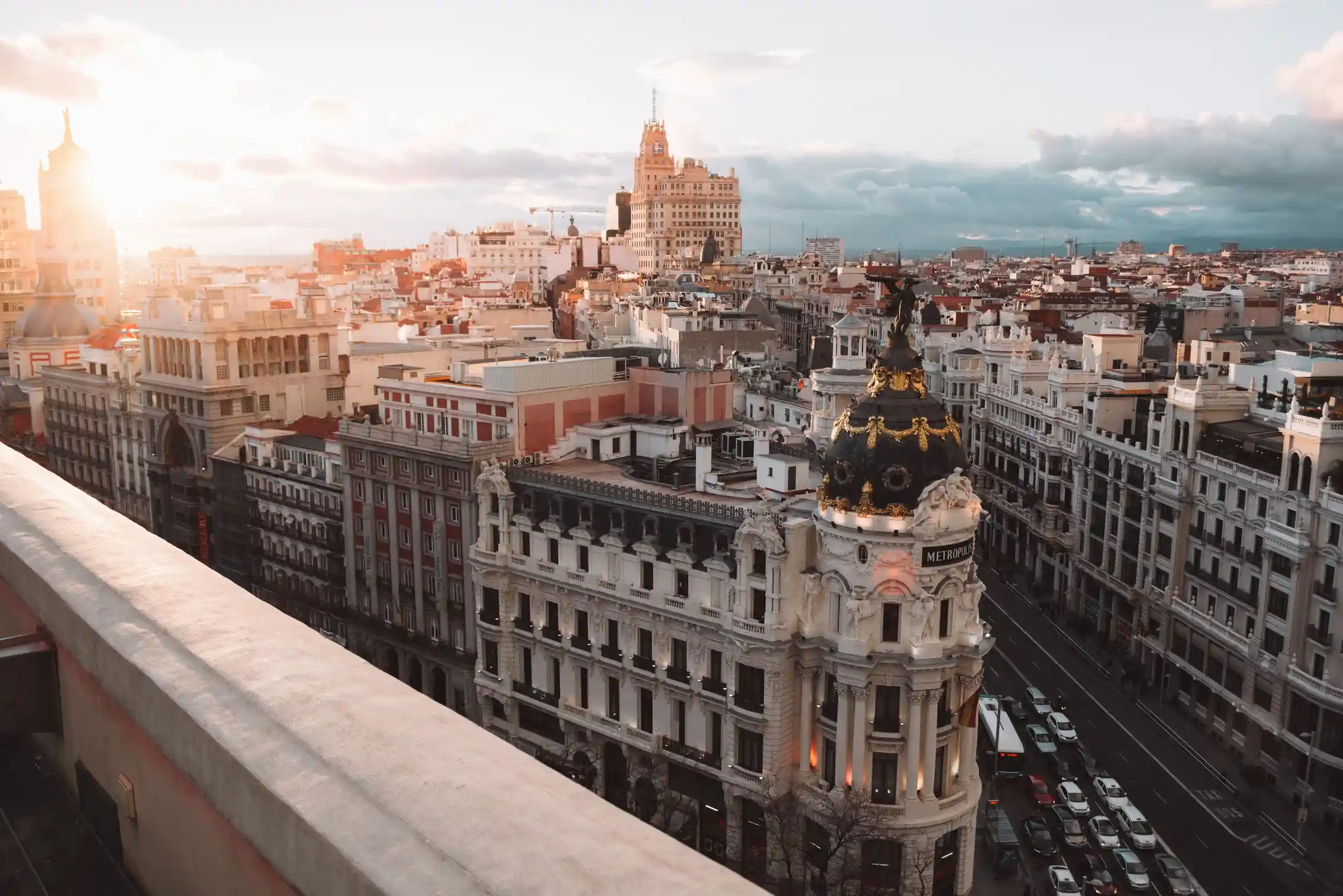 Madrid Gran Via skyline in evening light