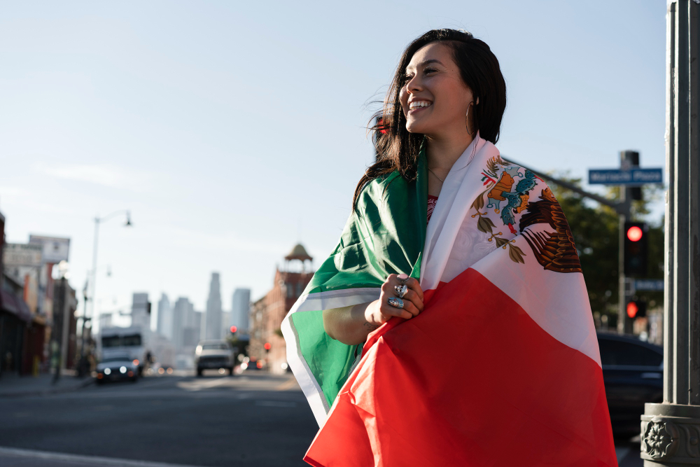 Girl holding Mexico flag
